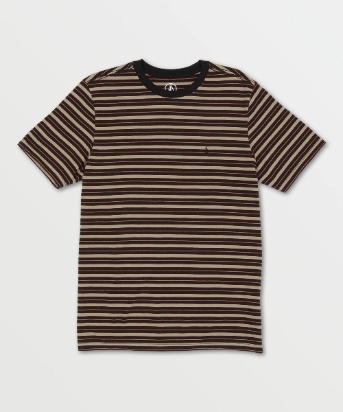 VOLCOM（ボルコム）の「【VOLCOM/ボルコム】 Parables Stripes Crew/ロゴワンポイントボーダー半袖Tシャツ（Tシャツ/カットソー・メンズ・ブラウン系その他/グリーン系その他・SMALL/MEDIUM/LARGE）」の2枚目の写真