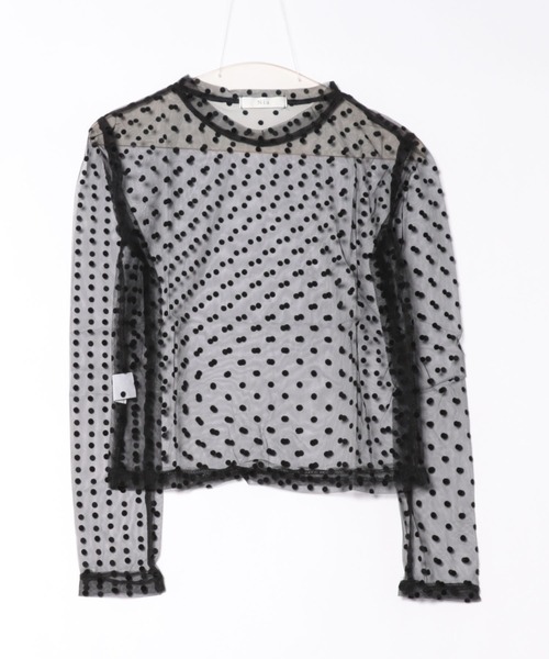 Nia(ニア)の「Nia(ニア)/ドット柄シースルートップス(Tシャツ/カットソー・レディース・ブラック/アイボリー・SMALL/MEDIUM)」の5枚目の写真