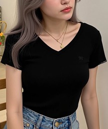 A'GEM/9 × .kom 『.KOMZ/ドットケーオーエムゼット』 /ミニロゴ刺繍入り VネックベーシックTシャツ