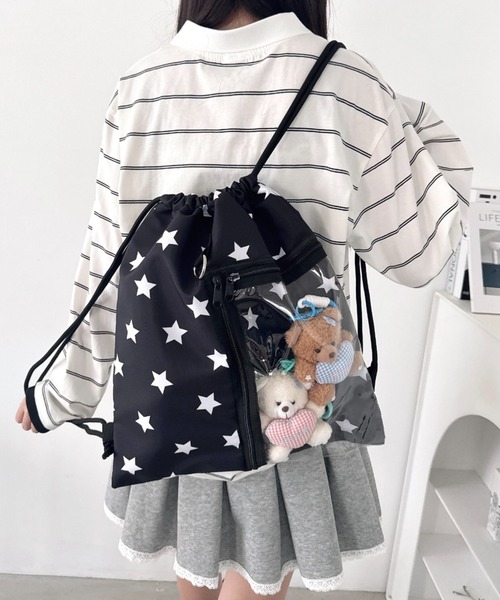 Loueme(ルエム)の「【ドット&スター】クリアポケットナップサック(バックパック/リュック・レディース・ブラック/アイボリー/その他1・FREE)」の3枚目の写真
