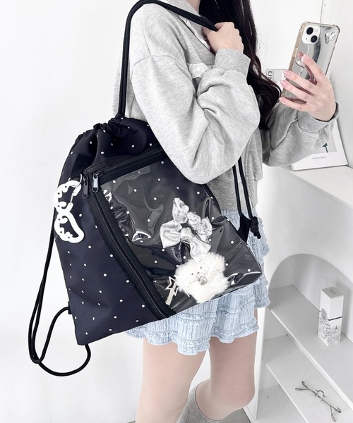 Loueme(ルエム)の「【ドット&スター】クリアポケットナップサック(バックパック/リュック・レディース・ブラック/アイボリー/その他1・FREE)」の1枚目の写真