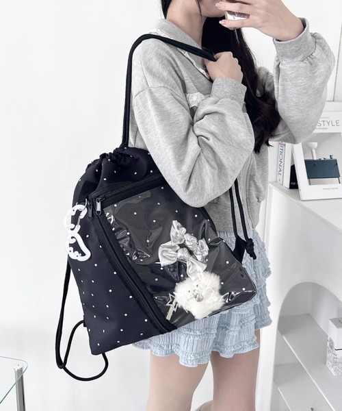 Loueme(ルエム)の「【ドット&スター】クリアポケットナップサック(バックパック/リュック・レディース・ブラック/アイボリー/その他1・FREE)」の5枚目の写真