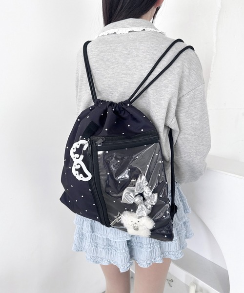 Loueme(ルエム)の「【ドット&スター】クリアポケットナップサック(バックパック/リュック・レディース・ブラック/アイボリー/その他1・FREE)」の4枚目の写真