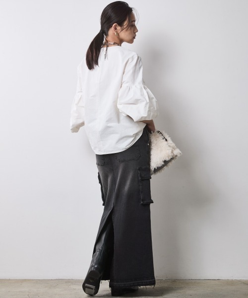 CHIC STYLE（シックスタイル）の「アウトポケットデニムマキシスカート＜大きいサイズ有＞シックスタイル（デニムスカート・レディース・ブルー系/ブラック系・M/L/LL/3L/4L/5L）」の7枚目の写真