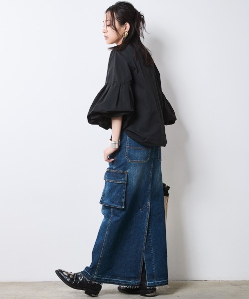 CHIC STYLE（シックスタイル）の「アウトポケットデニムマキシスカート＜大きいサイズ有＞シックスタイル（デニムスカート・レディース・ブルー系/ブラック系・M/L/LL/3L/4L/5L）」の8枚目の写真