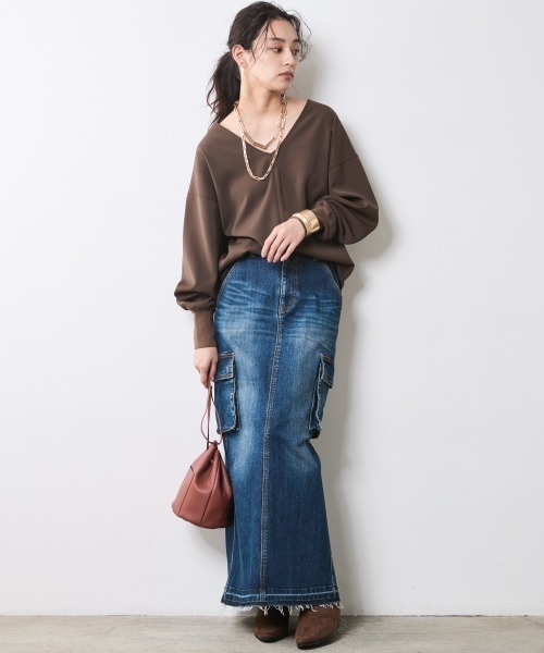 CHIC STYLE（シックスタイル）の「アウトポケットデニムマキシスカート＜大きいサイズ有＞シックスタイル（デニムスカート・レディース・ブルー系/ブラック系・M/L/LL/3L/4L/5L）」の10枚目の写真