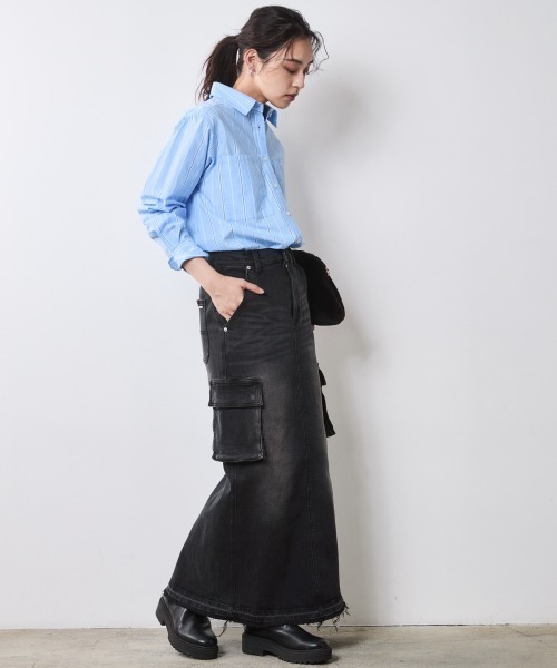 CHIC STYLE（シックスタイル）の「アウトポケットデニムマキシスカート＜大きいサイズ有＞シックスタイル（デニムスカート・レディース・ブルー系/ブラック系・M/L/LL/3L/4L/5L）」の11枚目の写真