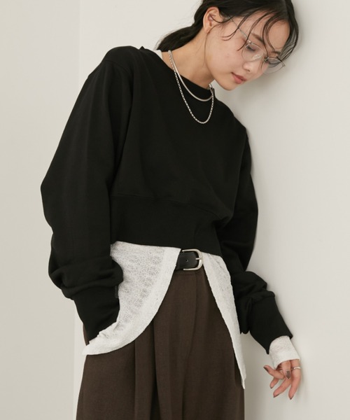 Aunt Marie's(アントマリーズ)の「クロップドルーズスウェット(スウェット・レディース・ブラック/ブラウン/ライトグレー・FREE)」の2枚目の写真