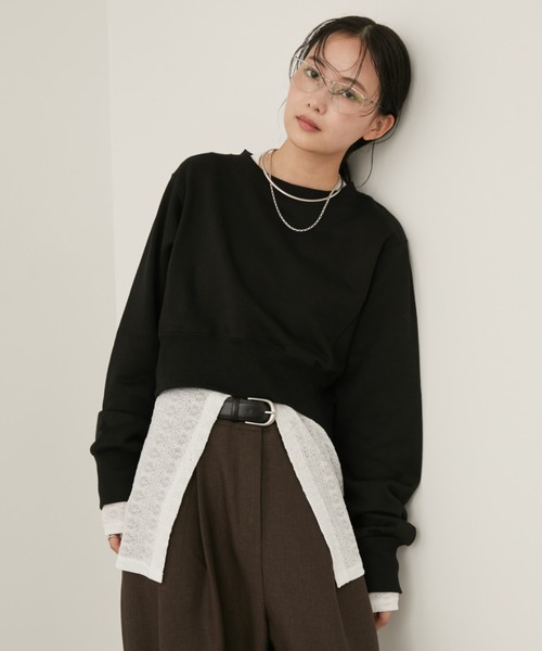 Aunt Marie's(アントマリーズ)の「クロップドルーズスウェット(スウェット・レディース・ブラック/ブラウン/ライトグレー・FREE)」の6枚目の写真