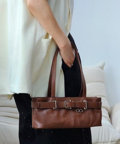 Tomieco(トミエコ)の「LEATHER 羊革スクエアバッグ 人気の横長トートバッグ(ショルダーバッグ・レディース・ダークブラウン/ブラウン/オフホワイト/ブラック・FREE)」の3枚目の写真