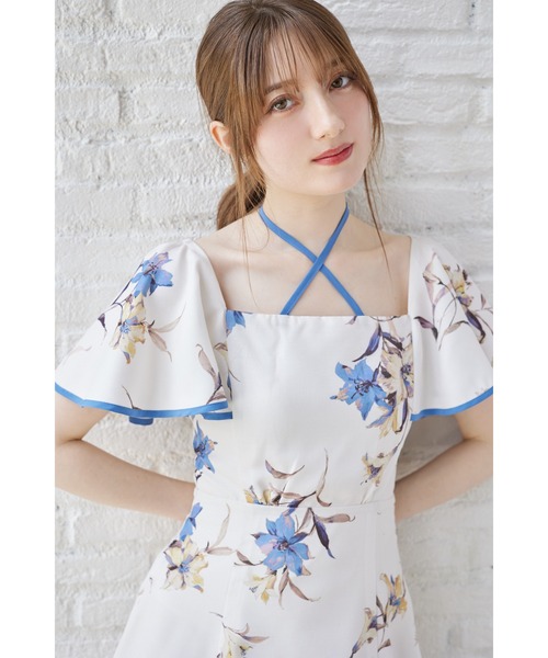 tocco closet（トッコ　クローゼット）の「リリープリントフレアスリーブバックレースアップワンピース（ワンピース・レディース・レッド/ブルー・M）」の18枚目の写真