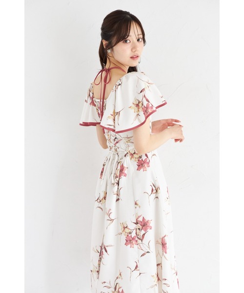 tocco closet（トッコ　クローゼット）の「リリープリントフレアスリーブバックレースアップワンピース（ワンピース・レディース・レッド/ブルー・M）」の13枚目の写真