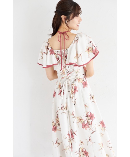 tocco closet（トッコ　クローゼット）の「リリープリントフレアスリーブバックレースアップワンピース（ワンピース・レディース・レッド/ブルー・M）」の14枚目の写真