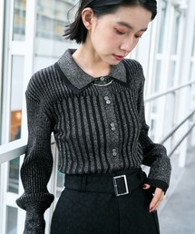 HARE | レイヤーシャツラメリブニットカーディガン(HARE)(カーディガン/ボレロ)