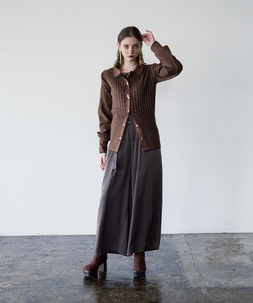 HARE(ハレ)の「レイヤーシャツラメリブニットカーディガン(HARE)(カーディガン/ボレロ・レディース・ブラック/ブラウン/パープル/グリーン/グレー/ブラック系その他・FREE)」の9枚目の写真