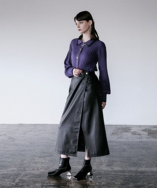 HARE(ハレ)の「レイヤーシャツラメリブニットカーディガン(HARE)(カーディガン/ボレロ・レディース・ブラック/ブラウン/パープル/グリーン/グレー/ブラック系その他・FREE)」の12枚目の写真