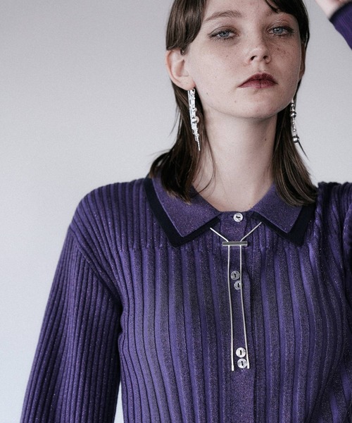 HARE(ハレ)の「レイヤーシャツラメリブニットカーディガン(HARE)(カーディガン/ボレロ・レディース・ブラック/ブラウン/パープル/グリーン/グレー/ブラック系その他・FREE)」の16枚目の写真