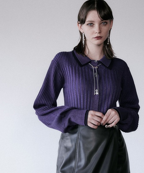 HARE(ハレ)の「レイヤーシャツラメリブニットカーディガン(HARE)(カーディガン/ボレロ・レディース・ブラック/ブラウン/パープル/グリーン/グレー/ブラック系その他・FREE)」の17枚目の写真