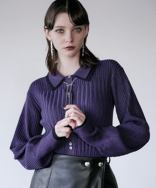 HARE(ハレ)の「レイヤーシャツラメリブニットカーディガン(HARE)(カーディガン/ボレロ・レディース・ブラック/ブラウン/パープル/グリーン/グレー/ブラック系その他・FREE)」の18枚目の写真