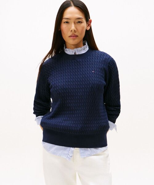 コットンケーブルファインゲージロングスリーブセーター（ニット