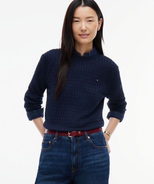 TOMMY HILFIGER（トミーヒルフィガー）の「コットンケーブルファインゲージロングスリーブセーター（ニット/セーター・レディース・ネイビー/チェリーレッド/モスグリーン/ベージュ/ラベンダー/ホワイト/インディゴブルー/イエロー系その他3・SMALL/X-SMALL/XX-SMALL/MEDIUM）」の5枚目の写真