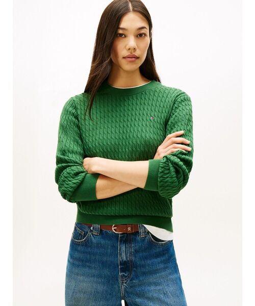 コットンケーブルファインゲージロングスリーブセーター（ニット