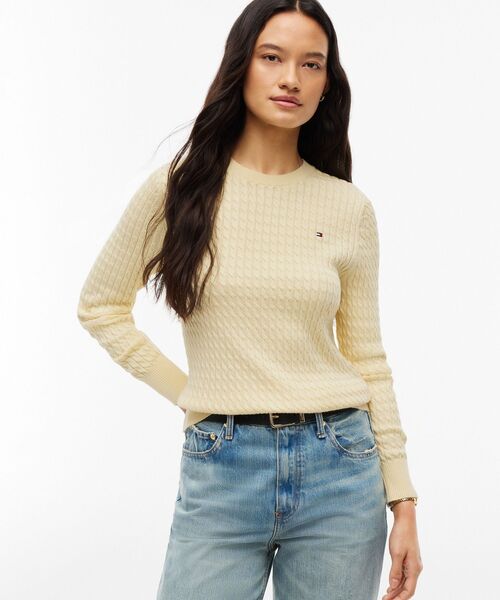 TOMMY HILFIGER（トミーヒルフィガー）の「コットンケーブルファインゲージロングスリーブセーター（ニット/セーター・レディース・ネイビー/チェリーレッド/モスグリーン/ベージュ/ラベンダー/ホワイト/インディゴブルー/イエロー系その他3・SMALL/X-SMALL/XX-SMALL/MEDIUM）」の7枚目の写真