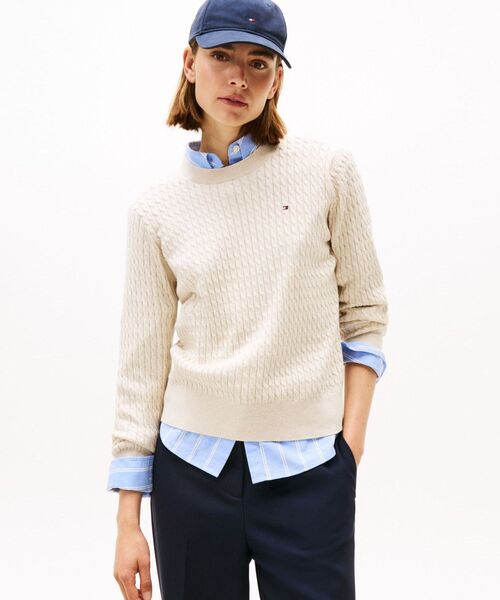 TOMMY HILFIGER（トミーヒルフィガー）の「コットンケーブルファインゲージロングスリーブセーター（ニット/セーター・レディース・ネイビー/チェリーレッド/モスグリーン/ベージュ/ラベンダー/ホワイト/インディゴブルー/イエロー系その他3・SMALL/X-SMALL/XX-SMALL/MEDIUM）」の8枚目の写真