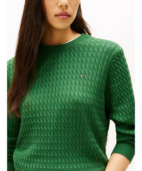 コットンケーブルファインゲージロングスリーブセーター（ニット