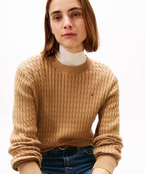 TOMMY HILFIGER（トミーヒルフィガー）の「コットンケーブルファインゲージロングスリーブセーター（ニット/セーター・レディース・ネイビー/チェリーレッド/モスグリーン/ベージュ/ラベンダー/ホワイト/インディゴブルー/イエロー系その他3・SMALL/X-SMALL/XX-SMALL/MEDIUM）」の12枚目の写真