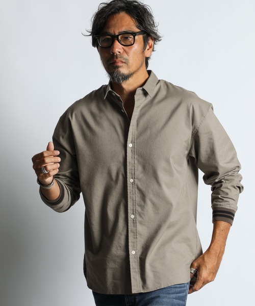 The DUFFER of ST.GEORGE（ザダファーオブセントジョージ）の「LINEN BLEND COOLMAX RIBBED SHIRT：セットアップ 麻混クールマックス リブ袖シャツ（シャツ/ブラウス・メンズ・グレイッシュベージュ/ネイビー・SMALL/X-LARGE/LARGE/MEDIUM）」の11枚目の写真