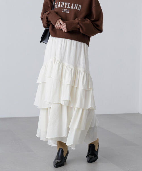 FREE'S MART（フリーズマート）の「◆アシメフリルティアードスカート（スカート・レディース・ホワイト/ボルドー/ブラック・SMALL/MEDIUM）」の21枚目の写真