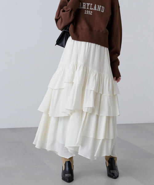 FREE'S MART（フリーズマート）の「◆アシメフリルティアードスカート（スカート・レディース・ホワイト/ボルドー/ブラック・SMALL/MEDIUM）」の22枚目の写真