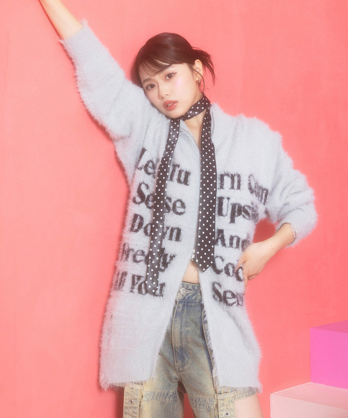 SPIRALGIRL（スパイラルガール）の「ロゴシャギーZIPニット（ニット/セーター・レディース・グレー/ブラック/ホワイト・FREE）」の3枚目の写真