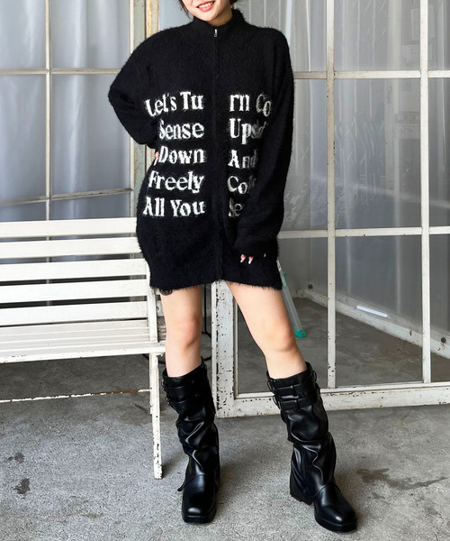 SPIRALGIRL（スパイラルガール）の「ロゴシャギーZIPニット（ニット/セーター・レディース・グレー/ブラック/ホワイト・FREE）」の4枚目の写真