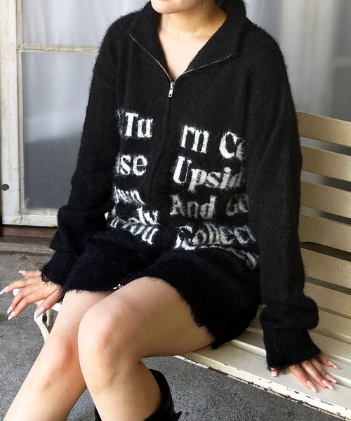 SPIRALGIRL（スパイラルガール）の「ロゴシャギーZIPニット（ニット/セーター・レディース・グレー/ブラック/ホワイト・FREE）」の6枚目の写真