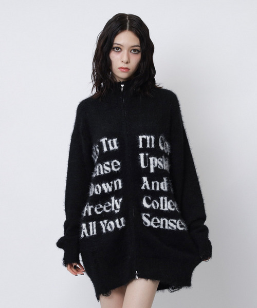 SPIRALGIRL（スパイラルガール）の「ロゴシャギーZIPニット（ニット/セーター・レディース・グレー/ブラック/ホワイト・FREE）」の8枚目の写真