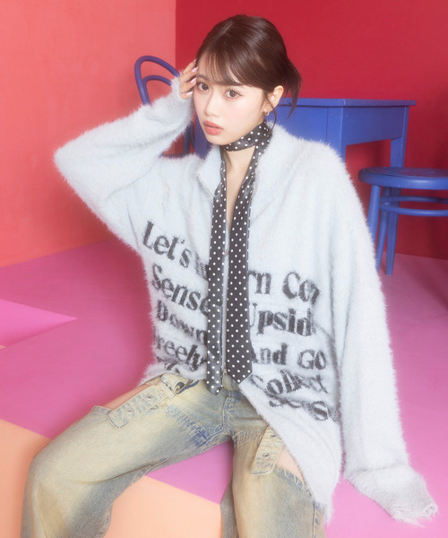 SPIRALGIRL（スパイラルガール）の「ロゴシャギーZIPニット（ニット/セーター・レディース・グレー/ブラック/ホワイト・FREE）」の11枚目の写真