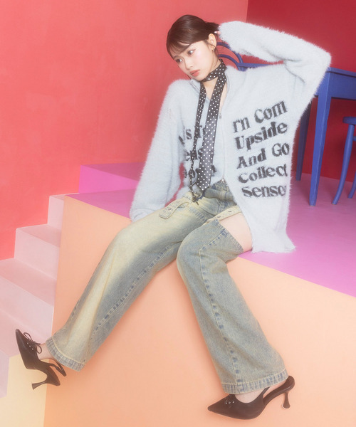 SPIRALGIRL（スパイラルガール）の「ロゴシャギーZIPニット（ニット/セーター・レディース・グレー/ブラック/ホワイト・FREE）」の12枚目の写真