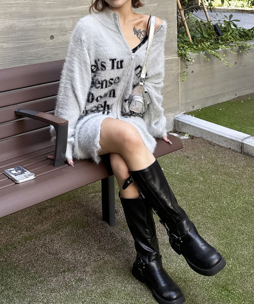 SPIRALGIRL（スパイラルガール）の「ロゴシャギーZIPニット（ニット/セーター・レディース・グレー/ブラック/ホワイト・FREE）」の17枚目の写真