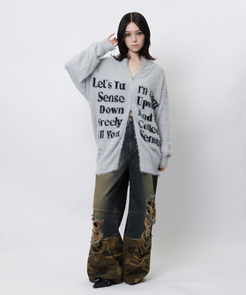 SPIRALGIRL（スパイラルガール）の「ロゴシャギーZIPニット（ニット/セーター・レディース・グレー/ブラック/ホワイト・FREE）」の18枚目の写真