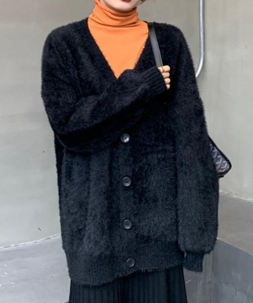 cammie(キャミー)の「シャギヤーンロングカーディガン(ニット/セーター・レディース・ブラック/アイボリー/グレー・F)」の11枚目の写真
