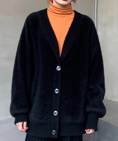 cammie(キャミー)の「シャギヤーンロングカーディガン(ニット/セーター・レディース・ブラック/アイボリー/グレー・F)」の12枚目の写真