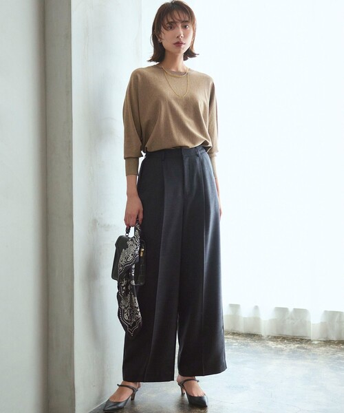 23区 L(ニジュウサンクオオキイサイズ)の「【洗える/吊り干しOK】ヴィスコースストレッチ ドルマンスリーブ ラメ ニット(ニット/セーター・レディース・ベージュ系/ピーコックグリーン系/ブラウン系・46/44)」の10枚目の写真