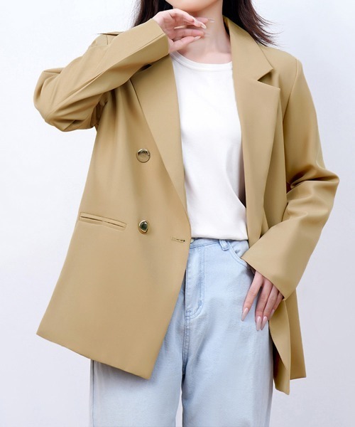 Miniministore（ミニミニストア）の「ダブルボタンテーラードジャケットミドル丈（テーラードジャケット・レディース・アイボリー/ブラック/ライトブルー/チャコールグレー/ブラウン/モカ/イエロー/ベージュ・L/M）」の6枚目の写真