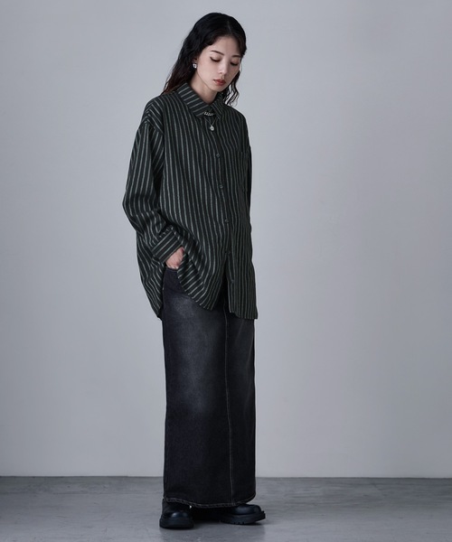 etoll.(エトル)の「ストライプコットンオーバーシャツ(シャツ/ブラウス・レディース・ブラック/ベージュ/カーキ・M)」の5枚目の写真