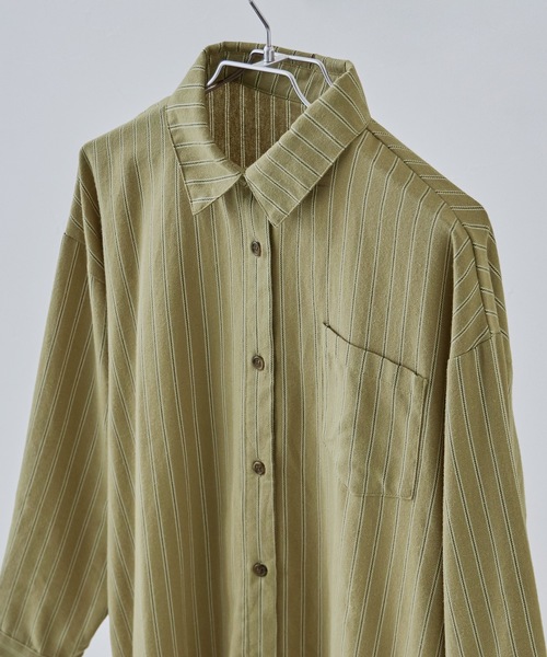 etoll.(エトル)の「ストライプコットンオーバーシャツ(シャツ/ブラウス・レディース・ブラック/ベージュ/カーキ・M)」の16枚目の写真