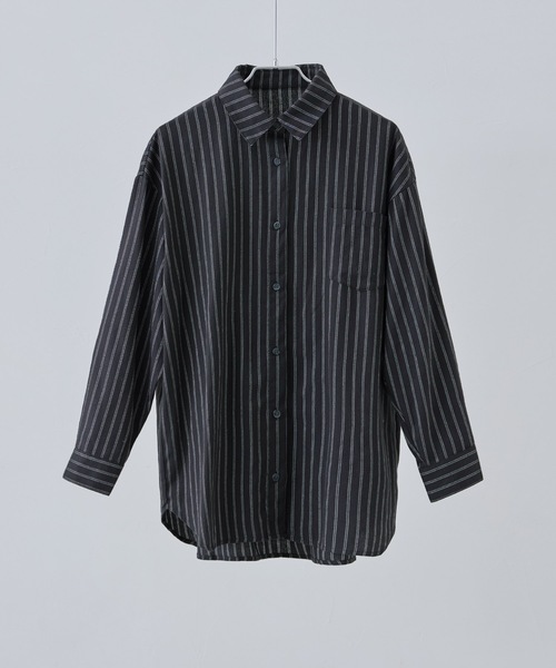 etoll.(エトル)の「ストライプコットンオーバーシャツ(シャツ/ブラウス・レディース・ブラック/ベージュ/カーキ・M)」の4枚目の写真