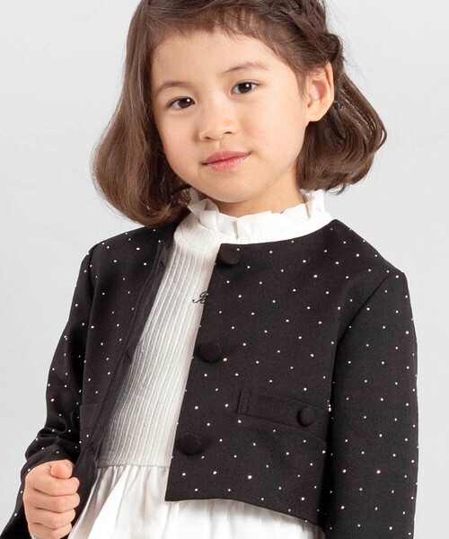 BeBe（ベベ）の「【お揃い】エトワールシャイニードットクロップドジャケット（ノーカラージャケット・キッズ・ブラック・150cm/120cm/130cm/140cm）」の5枚目の写真