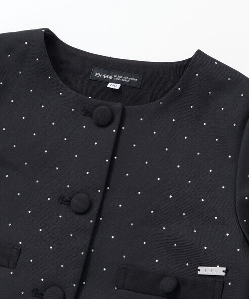 BeBe（ベベ）の「【お揃い】エトワールシャイニードットクロップドジャケット（ノーカラージャケット・キッズ・ブラック・150cm/120cm/130cm/140cm）」の12枚目の写真